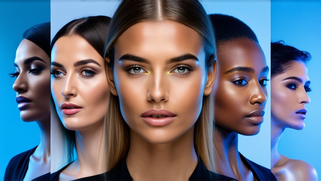  different beauty. set of different female heads on light background. different races and nationalities. ar 16:9, (natural skin texture), highly detailed face, depth of field, hyperrealism, soft light, muted colors