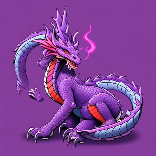  A happy 8 shaped dragon, vibrant purple and red color