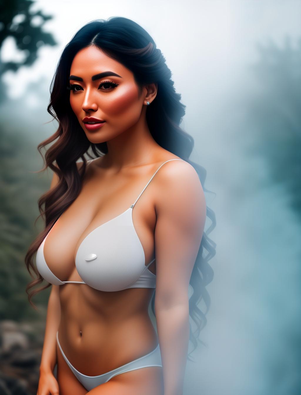  Woman with less clothing bigger cheeks, (high detailed skin:1.2), 8k uhd, dslr, soft lighting, high quality, film grain, Fujifilm XT3 hyperrealistic, full body, detailed clothing, highly detailed, cinematic lighting, stunningly beautiful, intricate, sharp focus, f/1. 8, 85mm, (centered image composition), (professionally color graded), ((bright soft diffused light)), volumetric fog, trending on instagram, trending on tumblr, HDR 4K, 8K