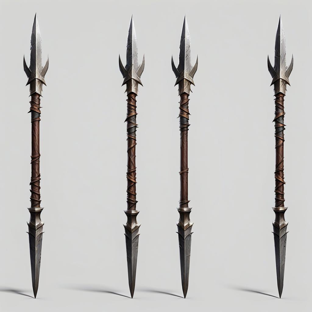  iron wood spear, fully visible, aggressive wild look, white background, style for hack and slash games