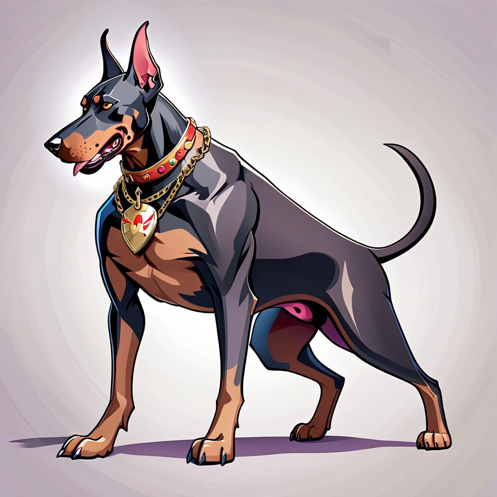  fighting game style half face doberman, the other half cat . dynamic, vibrant, action packed, detailed character design, reminiscent of fighting video games