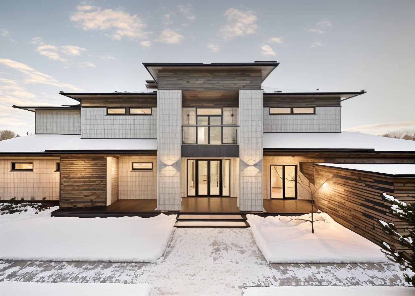  generate an image of a house facade in a modern farmhouse style. use a pitched metal roof, white or light colored siding, black window frames, and a welcoming front porch. the design should balance rustic charm with contemporary elements, creating a warm and inviting appearance.