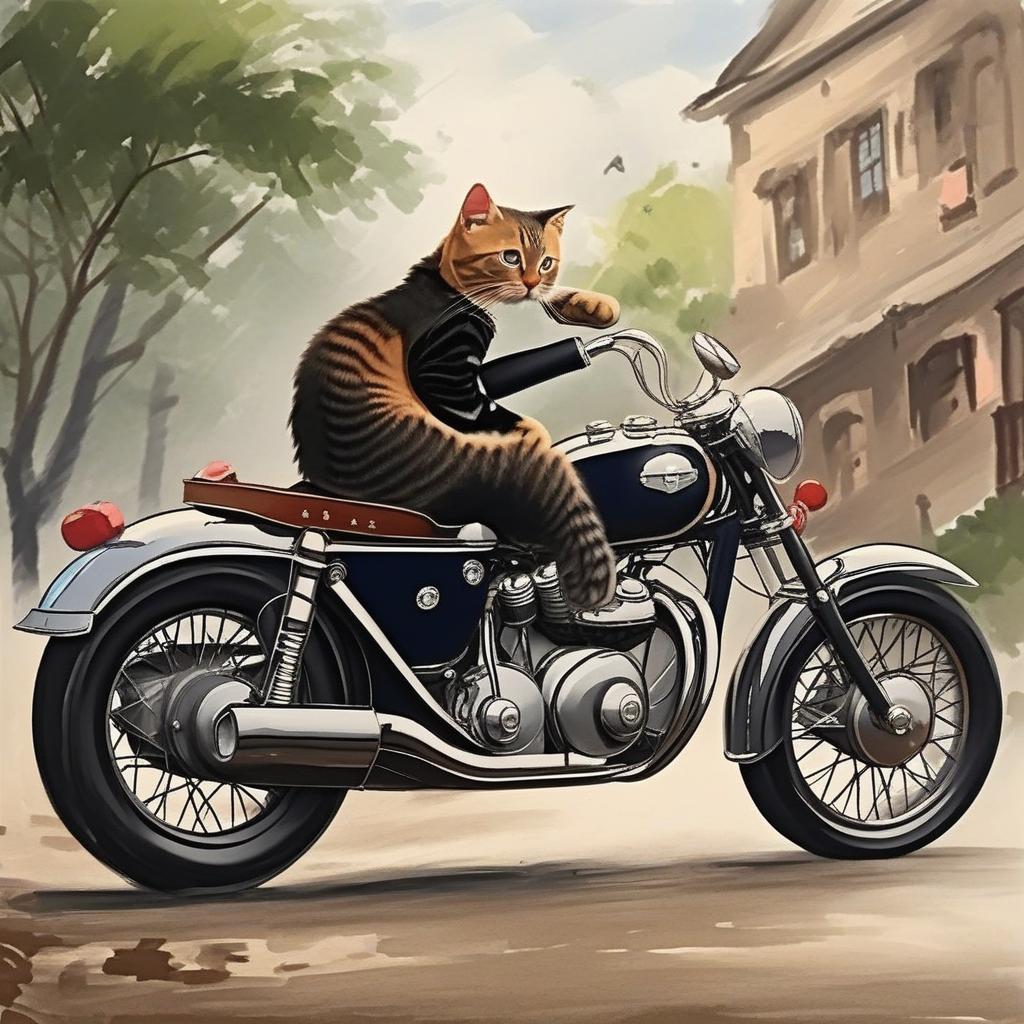  masterpiece, best quality, cat riding a motorcycle