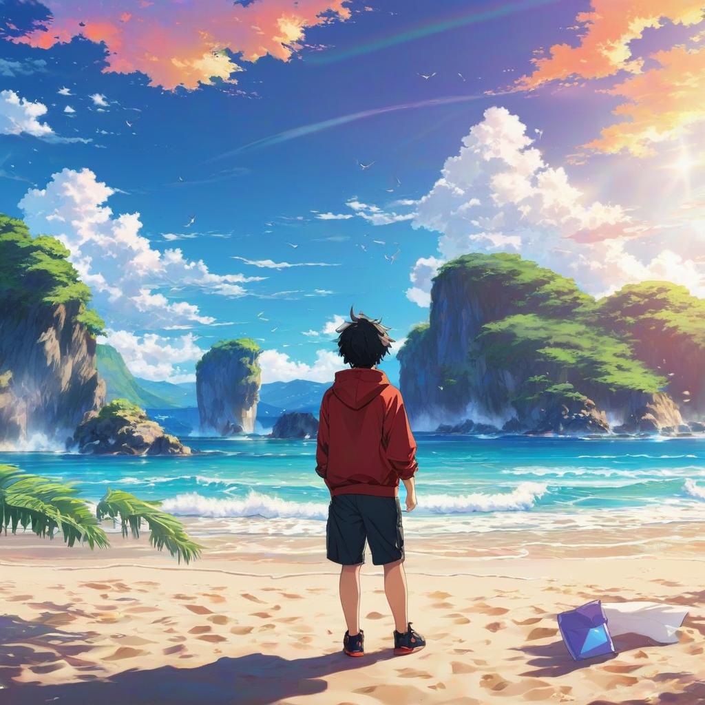  large on the beach, anime artwork, anime style, key visual, vibrant, studio anime, highly detailed