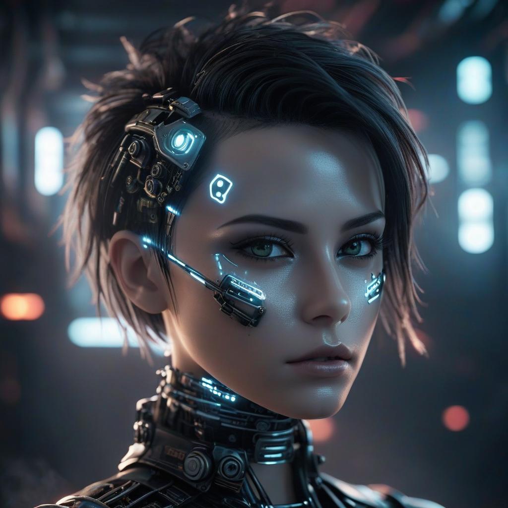  cybernetic robot a beautiful gothic girl (full face) in clouds of whitish and black smoke. short hair. the hairstyle is square. a sharp nosed space cruiser made of dark metal. double exposure. an unsettling atmosphere. high detail. . android, ai, machine, metal, wires, tech, futuristic, highly detailed, glowneon, hkmagic