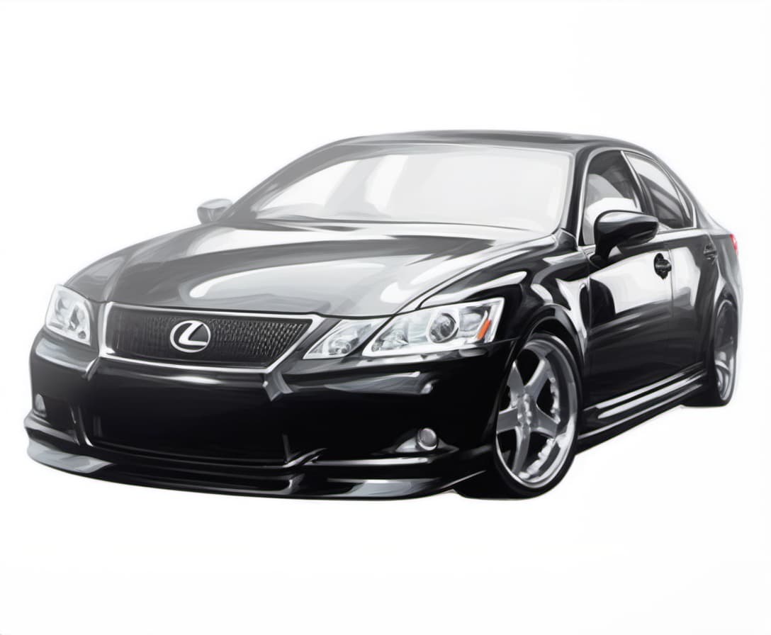  fighting game style lexus gs300 black, on a white background in the style of a vector drawing . dynamic, vibrant, action packed, detailed character design, reminiscent of fighting video games