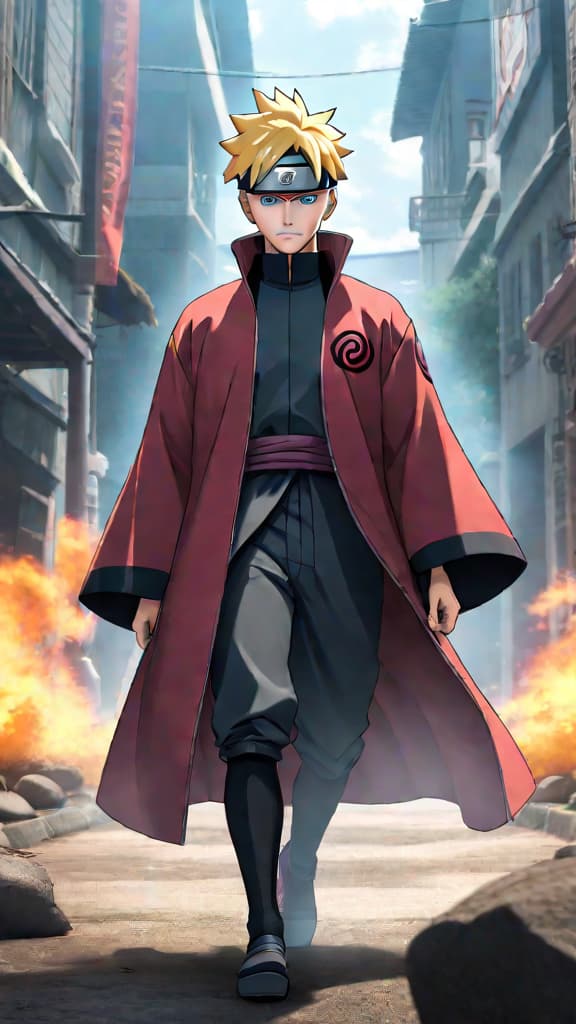  anime art: boruto uzumaki faces the kara organization, showcasing untapped potential and unprecedented power. hyperrealistic, full body, detailed clothing, highly detailed, cinematic lighting, stunningly beautiful, intricate, sharp focus, f/1. 8, 85mm, (centered image composition), (professionally color graded), ((bright soft diffused light)), volumetric fog, trending on instagram, trending on tumblr, HDR 4K, 8K