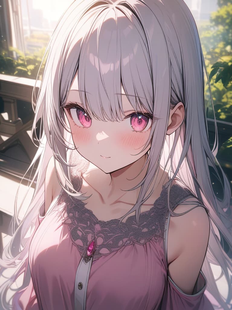  girls, white hair, pink, pink gradation hair color, cute face, pink eye, dress, straight hair, thin body, collarbone, masterpiece, best quality,8k,ultra detailed,high resolution,an extremely delicate and beautiful,hyper detail