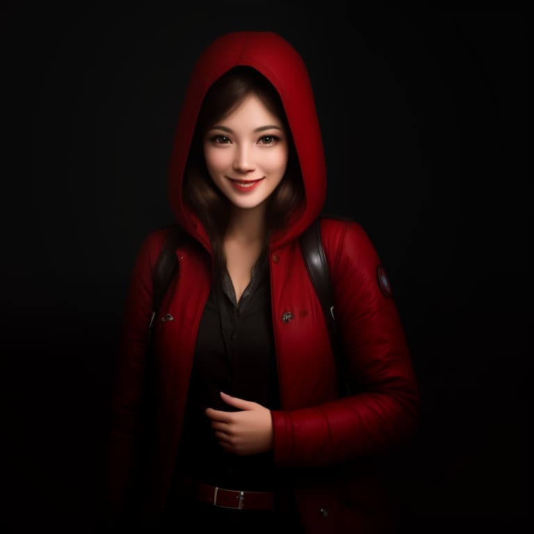  A happy woman wearing a red hood