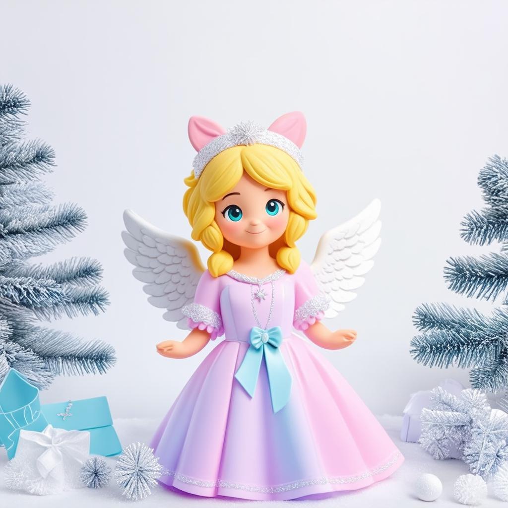  professional detailed photography, kawaii style cute christmas angel on solid white background, pastel shades , (muted colors, dim colors, soothing tones), (vsco:0.3)