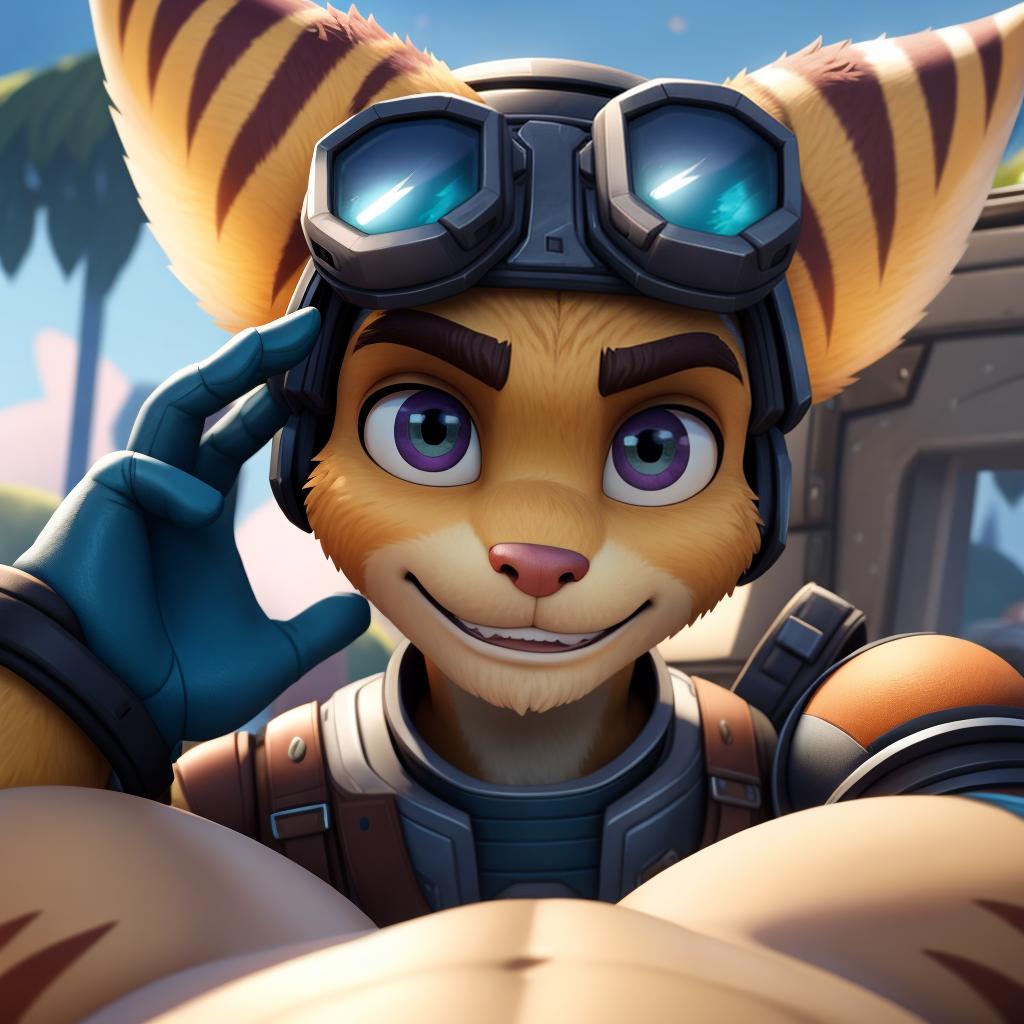  Ratchet and clank (Fortnite), gloves, first person view, gay, open eyes, masterpiece, 4k, fine details,