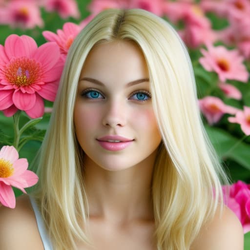  Blonde woman with flowers