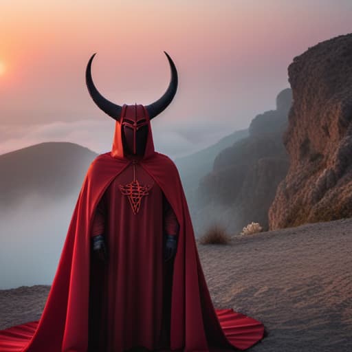  satan world soft sunrise shades hyperrealistic, full body, detailed clothing, highly detailed, cinematic lighting, stunningly beautiful, intricate, sharp focus, f/1. 8, 85mm, (centered image composition), (professionally color graded), ((bright soft diffused light)), volumetric fog, trending on instagram, trending on tumblr, HDR 4K, 8K