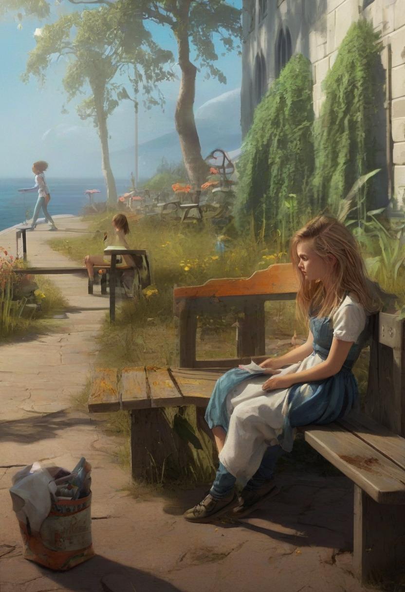  concept art bench girl . digital artwork, illustrative, painterly, matte painting, highly detailed