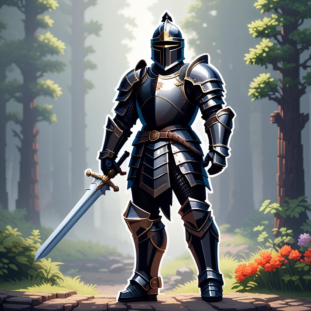  pixel art sticker, simple background, knight in fullplate black armor, waving his palm . low res, blocky, pixel art style, 8 bit graphics, sticker hyperrealistic, full body, detailed clothing, highly detailed, cinematic lighting, stunningly beautiful, intricate, sharp focus, f/1. 8, 85mm, (centered image composition), (professionally color graded), ((bright soft diffused light)), volumetric fog, trending on instagram, trending on tumblr, HDR 4K, 8K