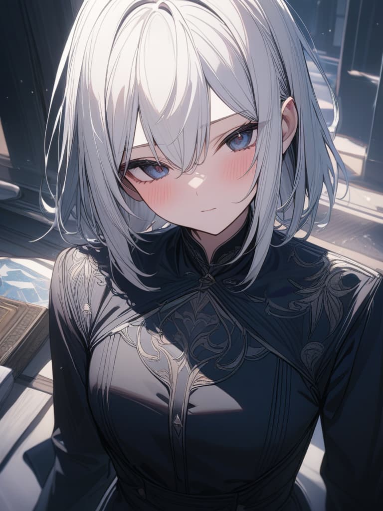  white hair, short hair, black clothes, dark blue eyes, male, masterpiece, best quality,8k,ultra detailed,high resolution,an extremely delicate and beautiful,hyper detail