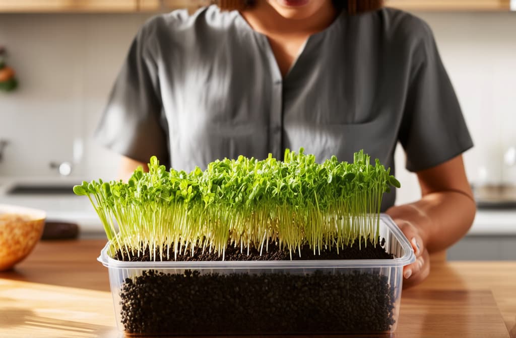  cinematic film style, woman seeding microgreens in plastic box, white modern kitchen ar 3:2, shallow depth of field, vignette, maximum details, high budget hollywood movie, bokeh, cinemascope, moody, epic, gorgeous, sun rays and shadows on furniture and surfaces, flattering light, raw photo, photography, photorealistic, 8k resolution, f1.4, sharpened focus, sharp focus