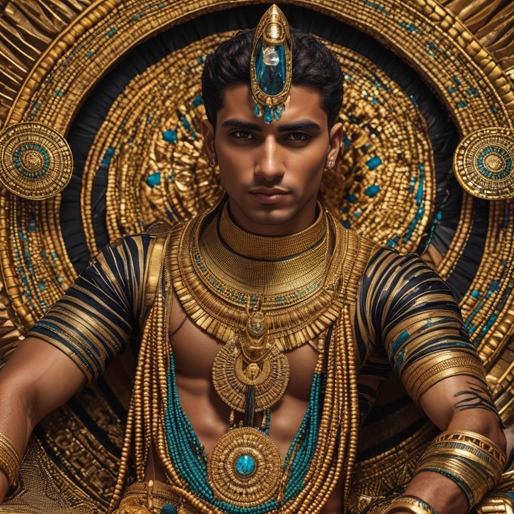  born skinned , egyptian male with gold jewelry , mystical style