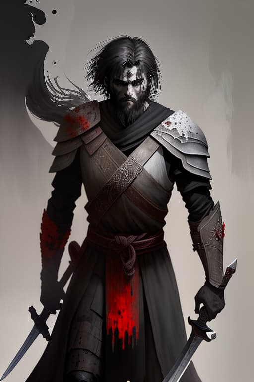  ancient rus, ashes, hero with a sword. everything is painted with brush and paints, watercolor, blur, smooth shadows. gloomy, many shadows, black, red, gray, ash, white.