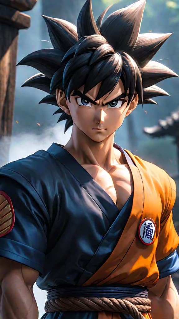  anime art: explore realms beyond snake way with goku, facing trials and ancient warriors for spiritual growth. hyperrealistic, full body, detailed clothing, highly detailed, cinematic lighting, stunningly beautiful, intricate, sharp focus, f/1. 8, 85mm, (centered image composition), (professionally color graded), ((bright soft diffused light)), volumetric fog, trending on instagram, trending on tumblr, HDR 4K, 8K