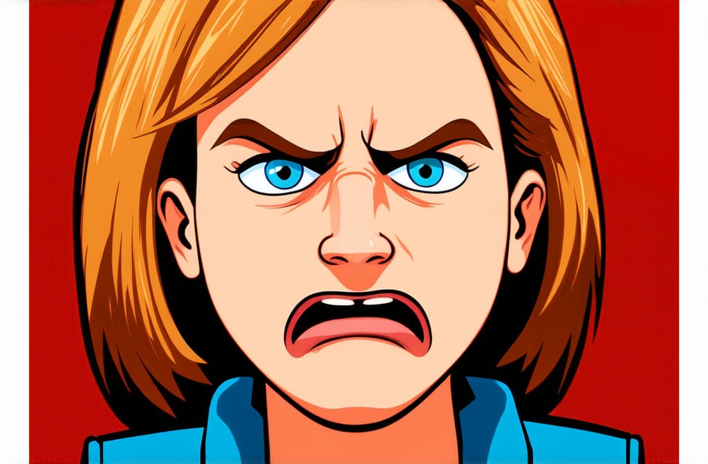  face of angry caucasian woman isolated on white background, close up, funny cartoon illustration ar 3:2 {prompt}, maximum details