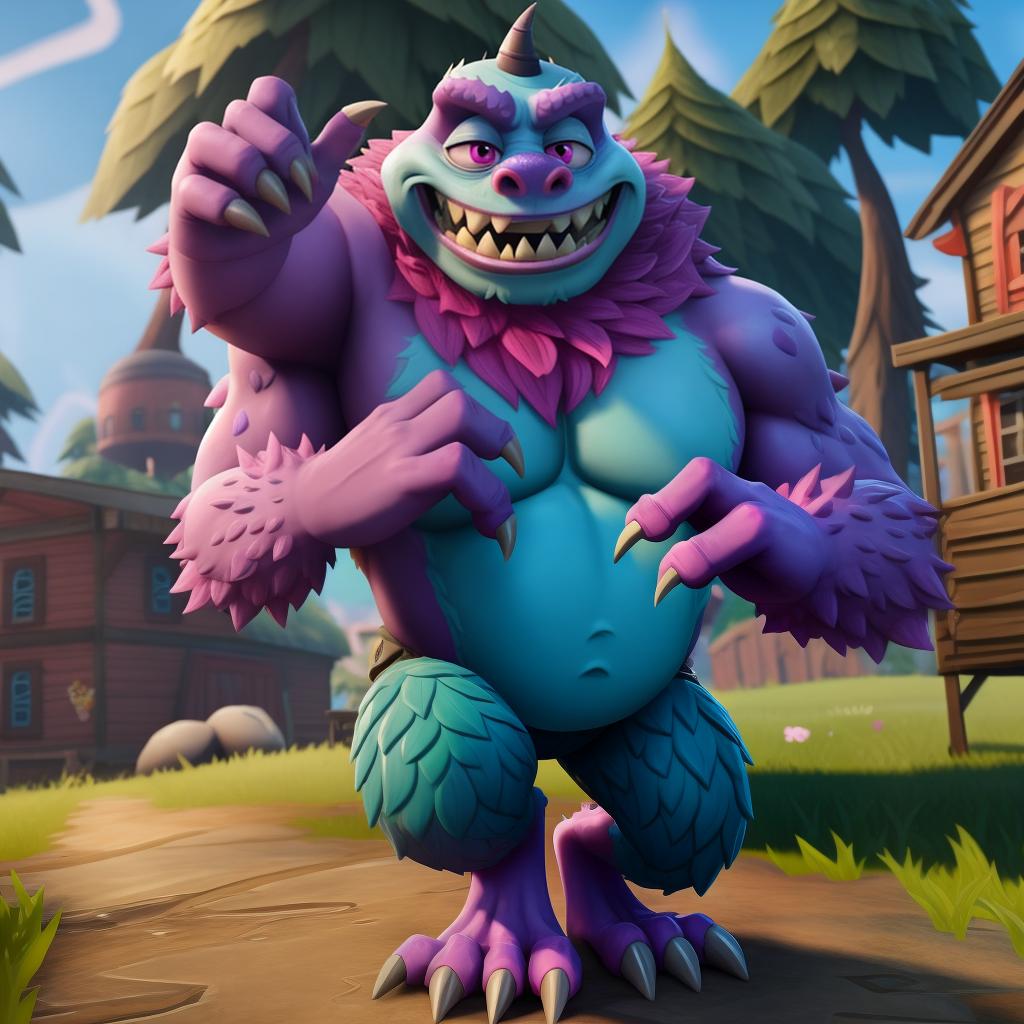  Evil scary Sully (monsters inc, Fortnite), full body,, open eyes, masterpiece, 4k, fine details,