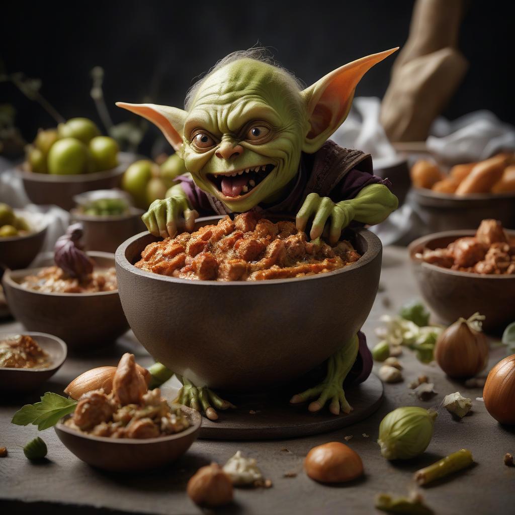  food photography style goblin . appetizing, professional, culinary, high resolution, commercial, highly detailed