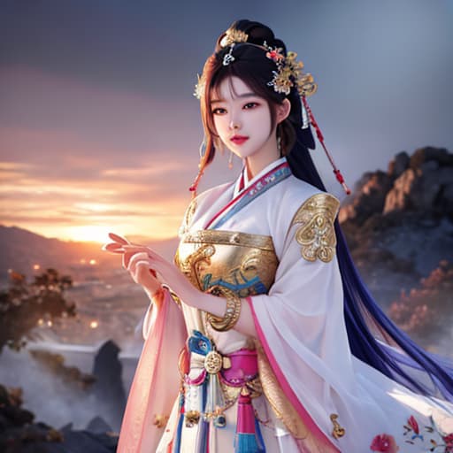  oriental, korean, women, innocent, half body, the chosun Dynasty, neat traditional hyperrealistic, full body, detailed clothing, highly detailed, cinematic lighting, stunningly beautiful, intricate, sharp focus, f/1. 8, 85mm, (centered image composition), (professionally color graded), ((bright soft diffused light)), volumetric fog, trending on instagram, trending on tumblr, HDR 4K, 8K