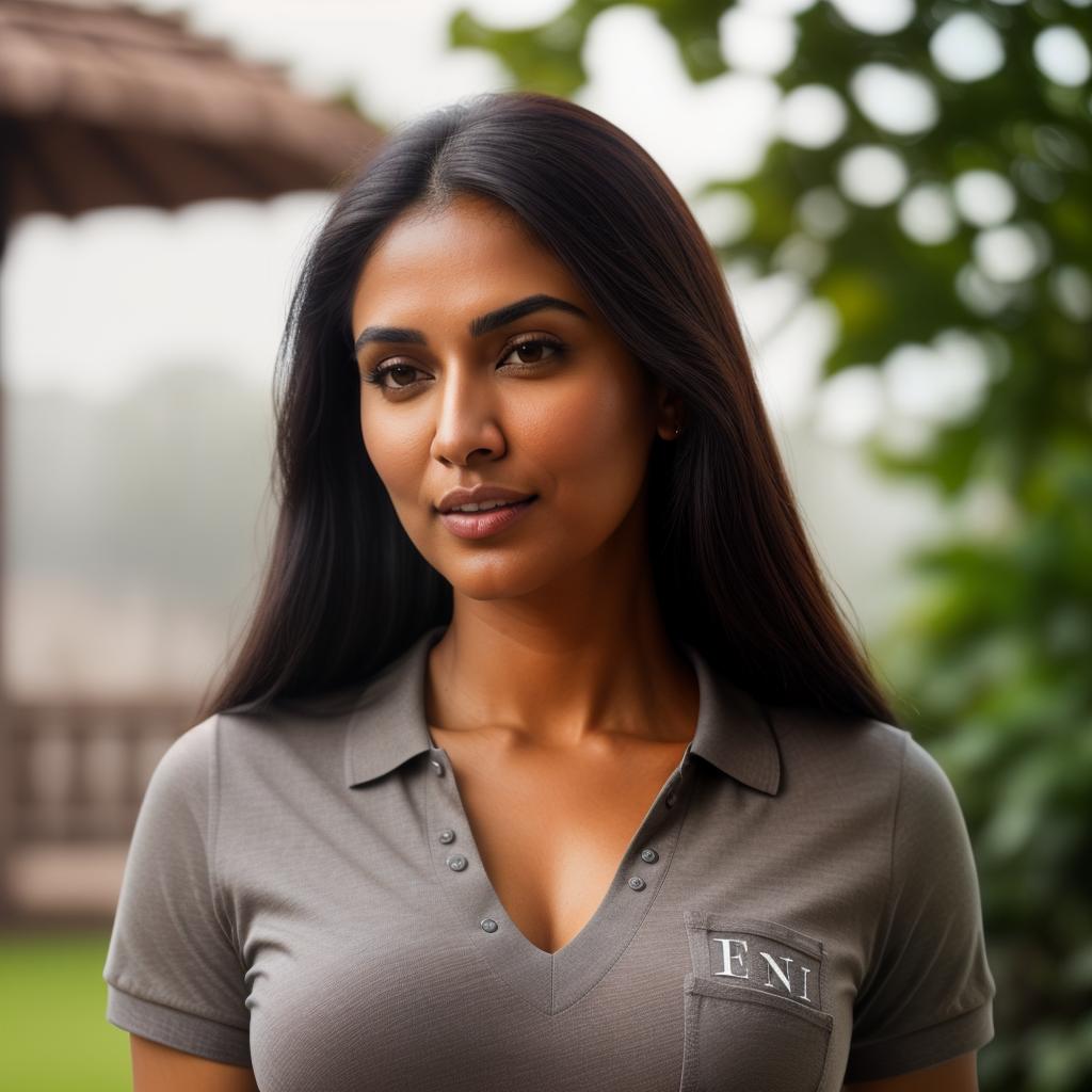  (((realistic full torso frontal head shot of a light brown to medium brown skin tone woman))), esha sapna saxena, ((indian heritage)), immature face, green eye color, ((straight hair style)), ((black hair color)), (( body type)), medium size, small size, (immature straight nose), (immature prominent cheekbones), (immature smooth jawline), (immature full lips), (immature broad forehead), (immature even eyebrows), (immature dimpled chin), standing straight looking directly into the camera,((wearing fitted polo shirt with deep v neck and monogrammed pocket)), backyard in background, 1, best quality, highest quality, award winning photo, masterpiece, raw, professional photography, photorealism, sharp focus, cinematic, hyperrealistic, full body, detailed clothing, highly detailed, cinematic lighting, stunningly beautiful, intricate, sharp focus, f/1. 8, 85mm, (centered image composition), (professionally color graded), ((bright soft diffused light)), volumetric fog, trending on instagram, trending on tumblr, HDR 4K, 8K