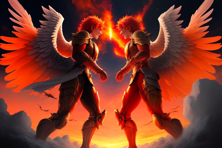  the battle of the male angels in the fiery sky.