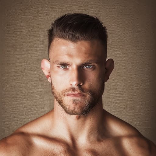 portrait+ style MMA star queer brunette hunk dude face