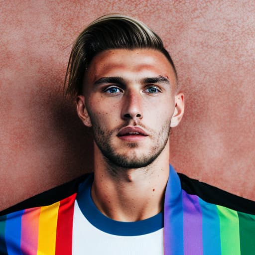 portrait+ style Russian LGBT queer footballer blonde hunk dude face