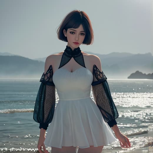  elementary student, girl, , short hair, sea hyperrealistic, full body, detailed clothing, highly detailed, cinematic lighting, stunningly beautiful, intricate, sharp focus, f/1. 8, 85mm, (centered image composition), (professionally color graded), ((bright soft diffused light)), volumetric fog, trending on instagram, trending on tumblr, HDR 4K, 8K