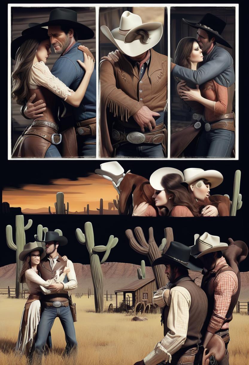  wild west. cowboy man hugs woman