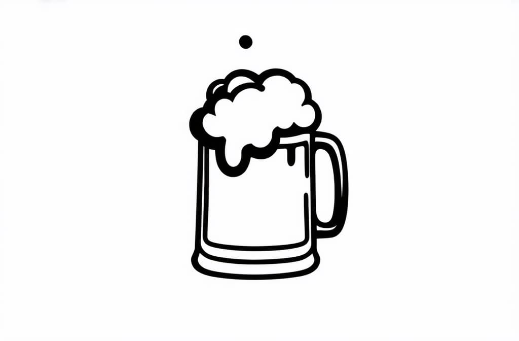  contour, very simple image in one unbroken black ink line, single line of beer mug, engraving illustration, icon isolated on white background ar 3:2 using a single continuous black line ink brushon white background, drawing should be created without lifting the pen, recognizable features of beer mug, engraving illustration, icon isolated on white background ar 3:2 in one unbroken line