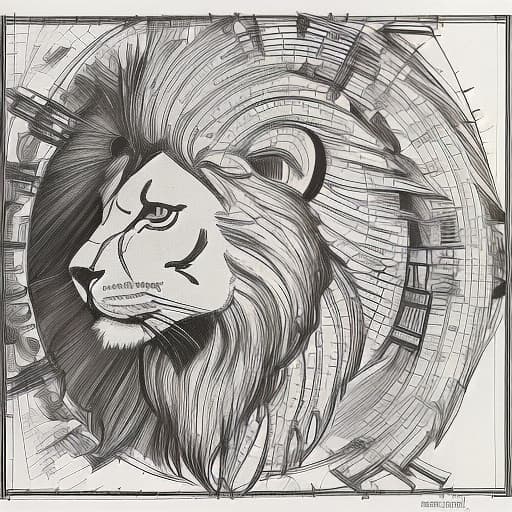 dvarchmodern schematic image, solar symbol of the lion, graphic drawing