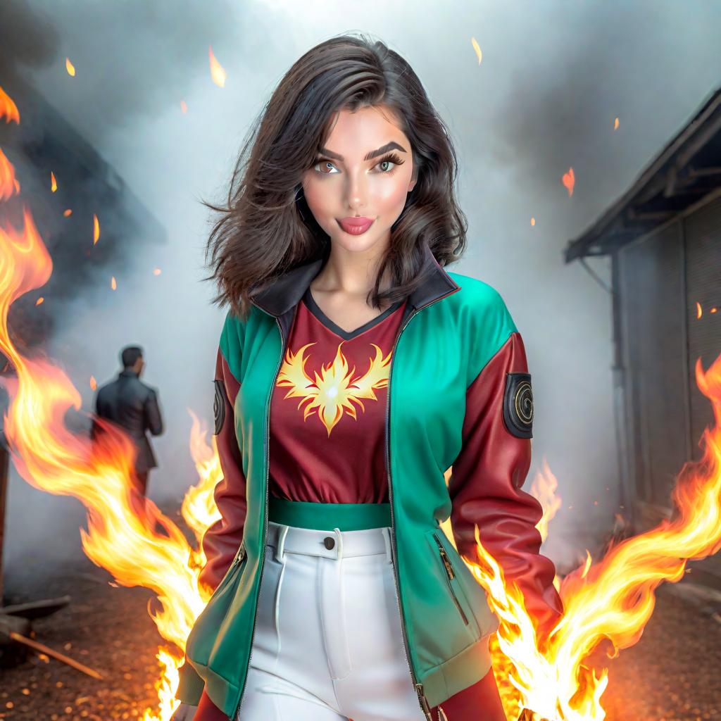  an anime art of a woman among the flames, detailed face, anime style hyperrealistic, full body, detailed clothing, highly detailed, cinematic lighting, stunningly beautiful, intricate, sharp focus, f/1. 8, 85mm, (centered image composition), (professionally color graded), ((bright soft diffused light)), volumetric fog, trending on instagram, trending on tumblr, HDR 4K, 8K