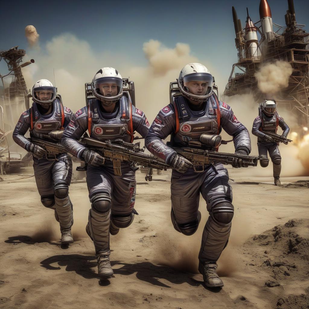  hdr photo of rocket team players . high dynamic range, vivid, rich details, clear shadows and highlights, realistic, intense, enhanced contrast, highly detailed