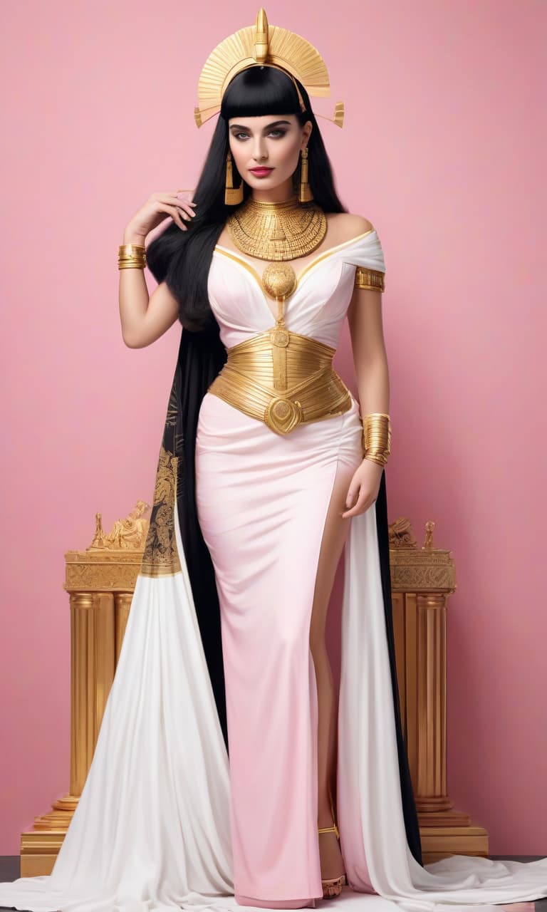  concept art color pink, white, black, gold cleopatra . digital artwork, illustrative, painterly, matte painting, highly detailed, perfect hands