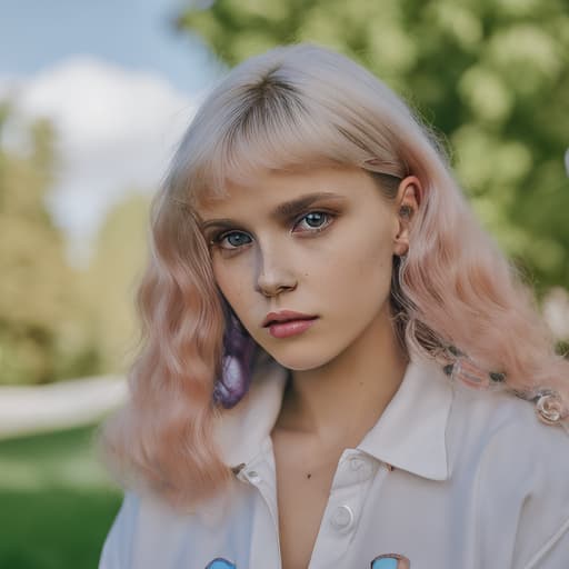 portrait+ style Russian LGBT queer tiktok personality blonde female face