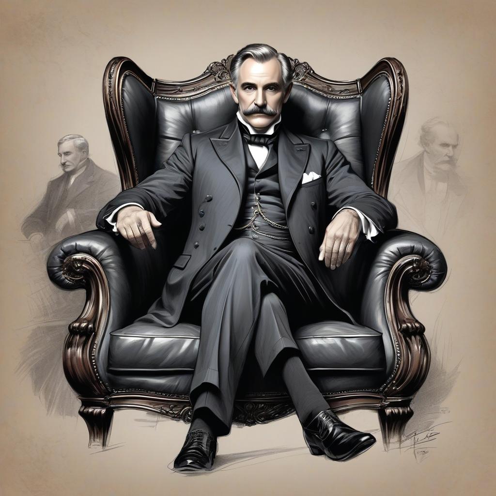  line art drawing portrait of the old count in an armchair. harrison fisher's style. drawing in chalk, black pencil on textured paper, intricate details. night. . professional, sleek, modern, minimalist, graphic, line art, vector graphics