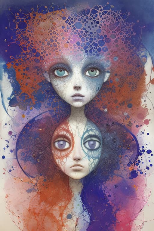  And, equally! We, the humanity are unprepared for the act, (radically mystical), of belonging to ourselves entirely! In a painting with organic shapes textures. Blue, violet, dark red, orange and pink colors, by Nicoletta Ceccoli, Lucy Campbell, Claudia Giraudo, Ozabu, Sofia Bonati, Amahi MORI, minaluche) style