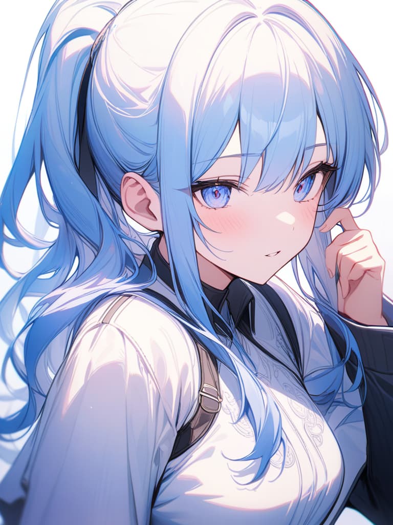  beautiful girl, light blue hair character, ponytail, moe sleeve, masterpiece, best quality,8k,ultra detailed,high resolution,an extremely delicate and beautiful,hyper detail