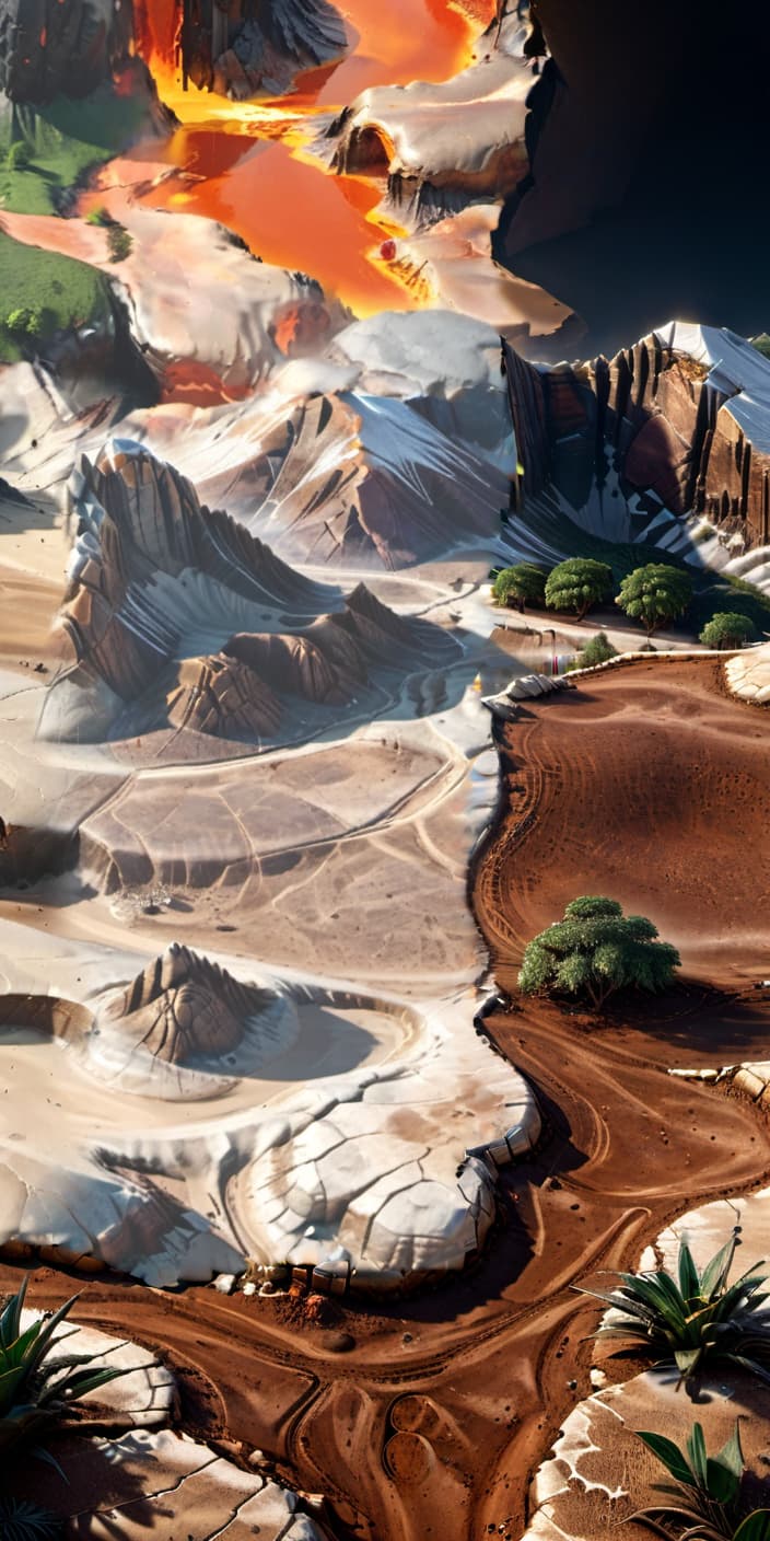  professional 3d model terrestrial biome, drought, cracked earth, mountain with platforms, mountains, sand . octane render, highly detailed, volumetric, dramatic lighting, civitai, hkmagic