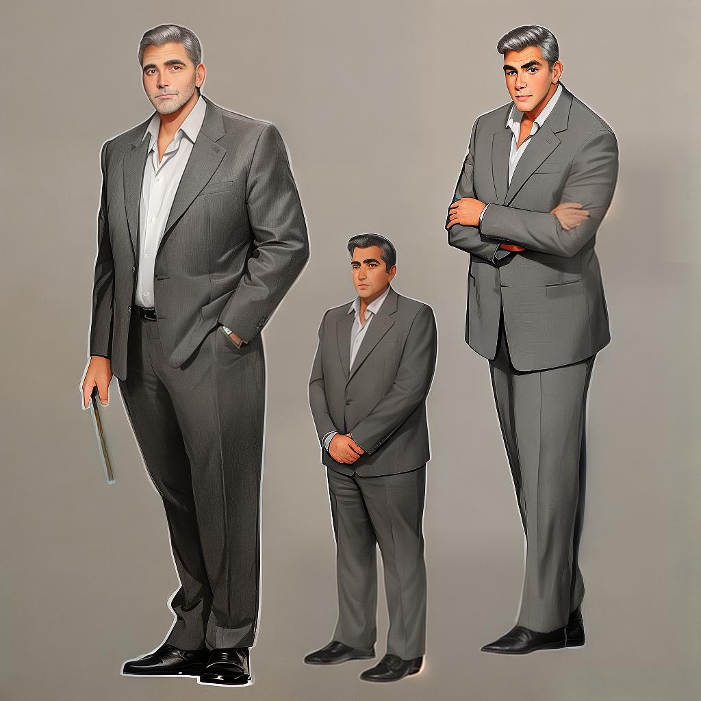  masterpiece, best quality, full length outline pencil drawing of an overweight George Clooney. casually dressed, not wearing a suit, no beard, with long brushed back hair.