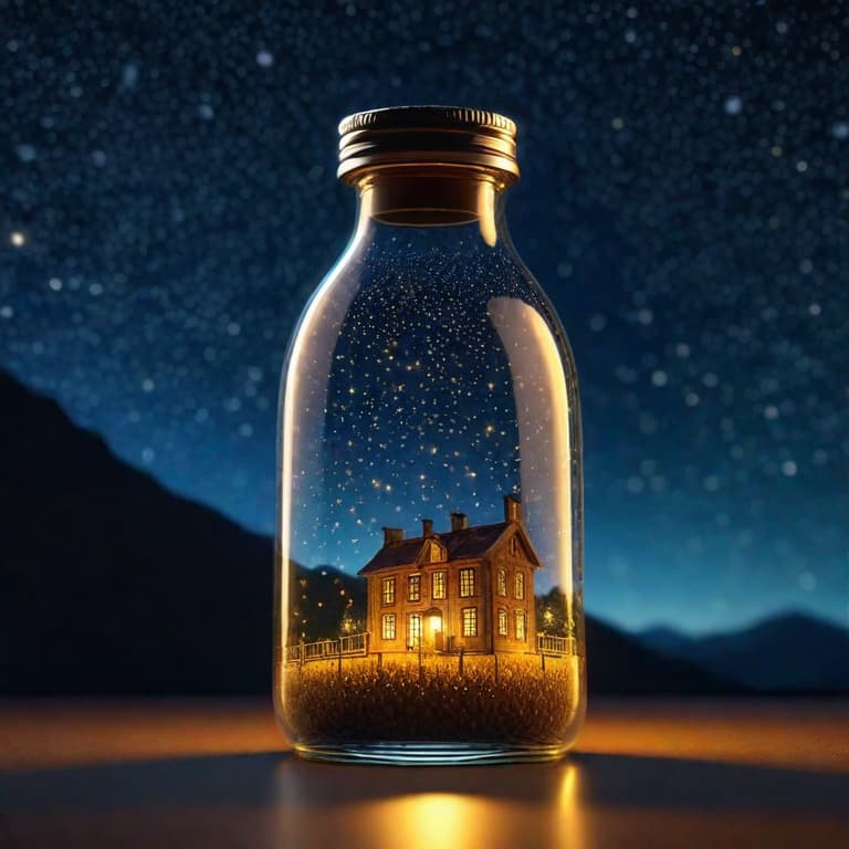  starry night in a glass bottle hyperrealistic, full body, detailed clothing, highly detailed, cinematic lighting, stunningly beautiful, intricate, sharp focus, f/1. 8, 85mm, (centered image composition), (professionally color graded), ((bright soft diffused light)), volumetric fog, trending on instagram, trending on tumblr, HDR 4K, 8K