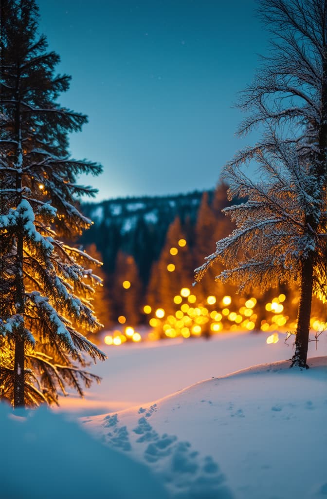  professional detailed photography, banner, panoramic image with golden bokeh lights in an abstract winter landscape ar 2:3, (muted colors, dim colors, soothing tones), (vsco:0.3)