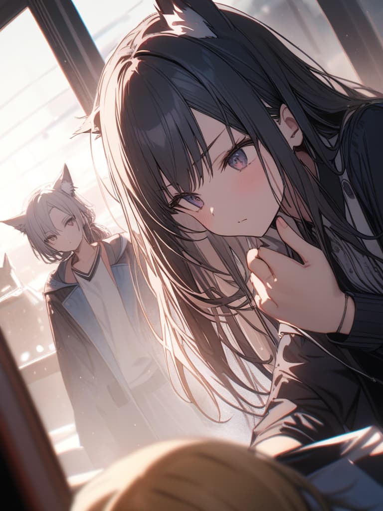  girls, tests, serious, during tests, wolf ears, honor students, masterpiece, best quality,8k,ultra detailed,high resolution,an extremely delicate and beautiful,hyper detail