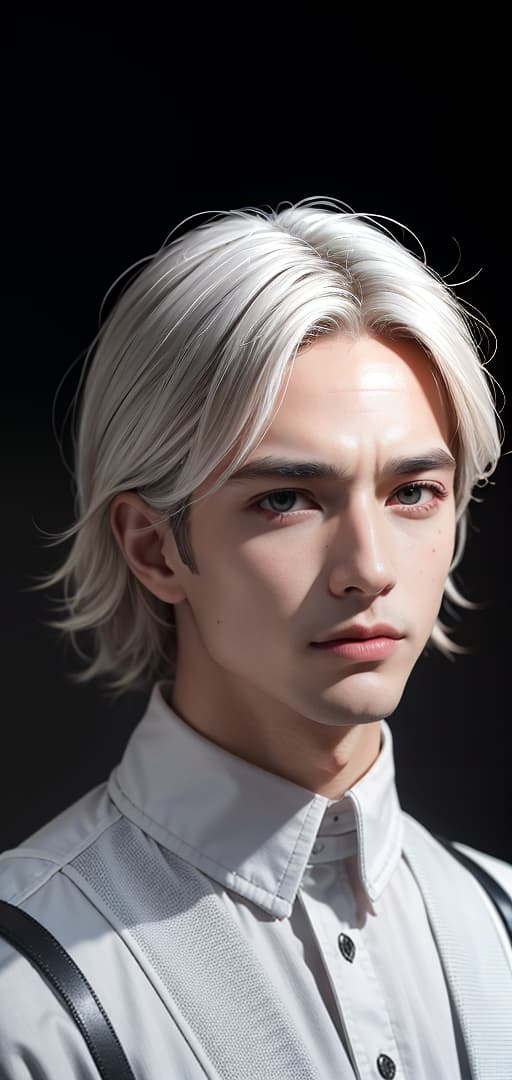  Best quality, masterpiece, ultra high res, (photorealistic:1.4), raw photo, (detail face:1.3), (realistic skin), deep shadow, dramatic lighting, stylish, handsome, a man, sharp gaze, almond-shaped eyes, white hair, three white eyes, well-defined features, male, deep shadow, dramatic lighting, portrait, portrait size, unedited, symmetrical balance