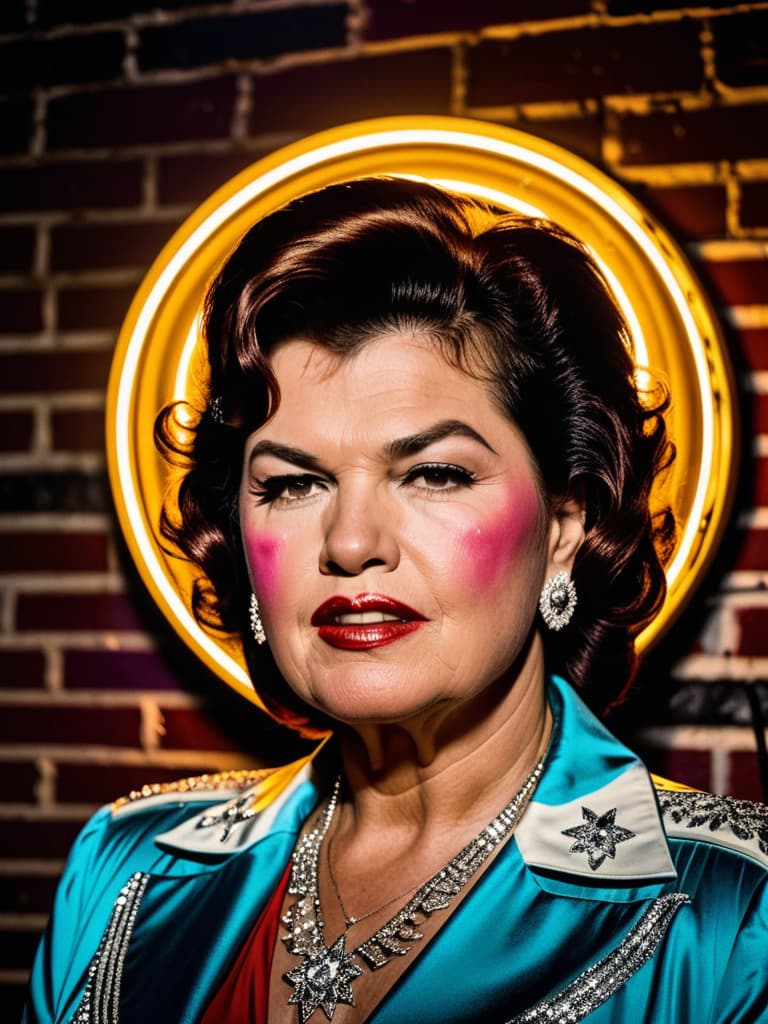  Country singer Patsy Cline, medium shot, upper body, spotlight, long exposure lighting, street art style spray paint, glamour lighting